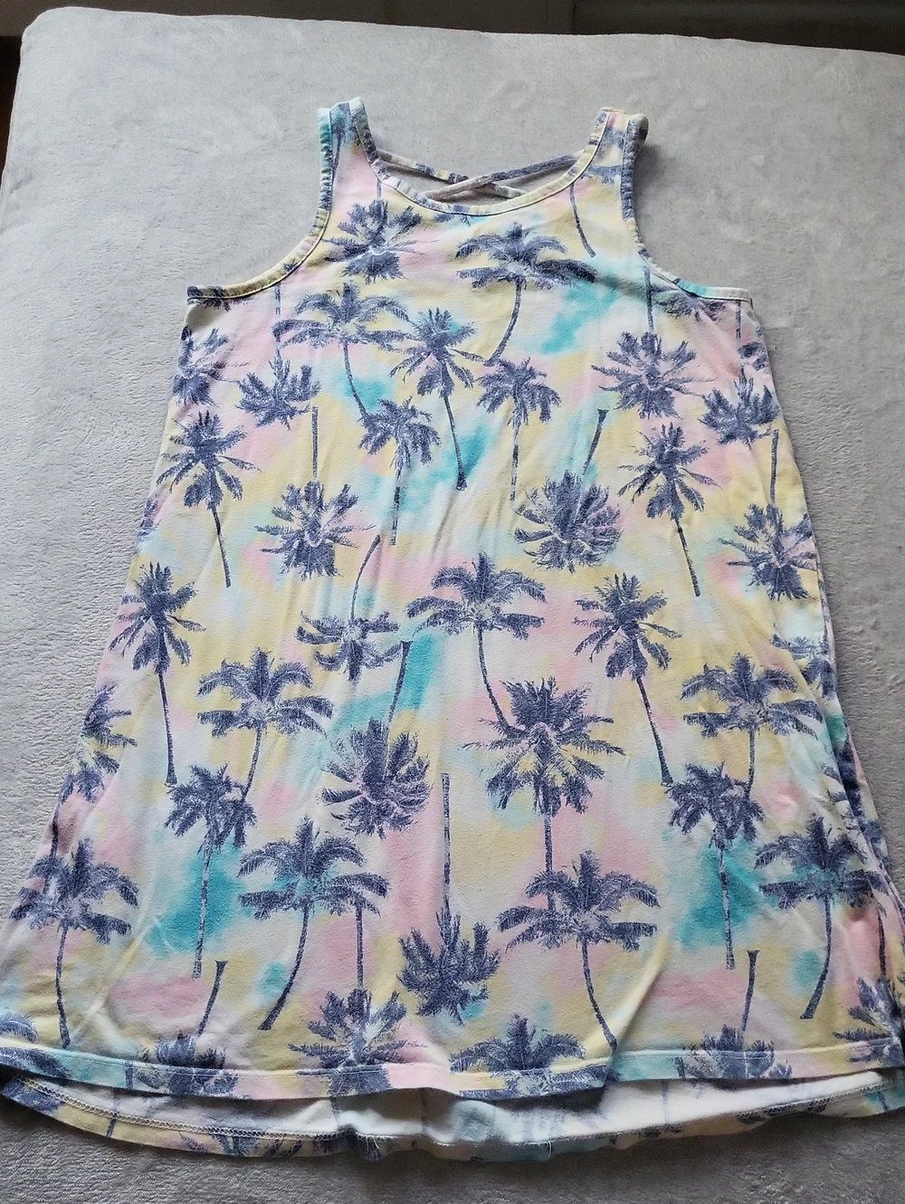 Old Navy Pastel Tie-Dye Tank Dress with Navy Palm Print